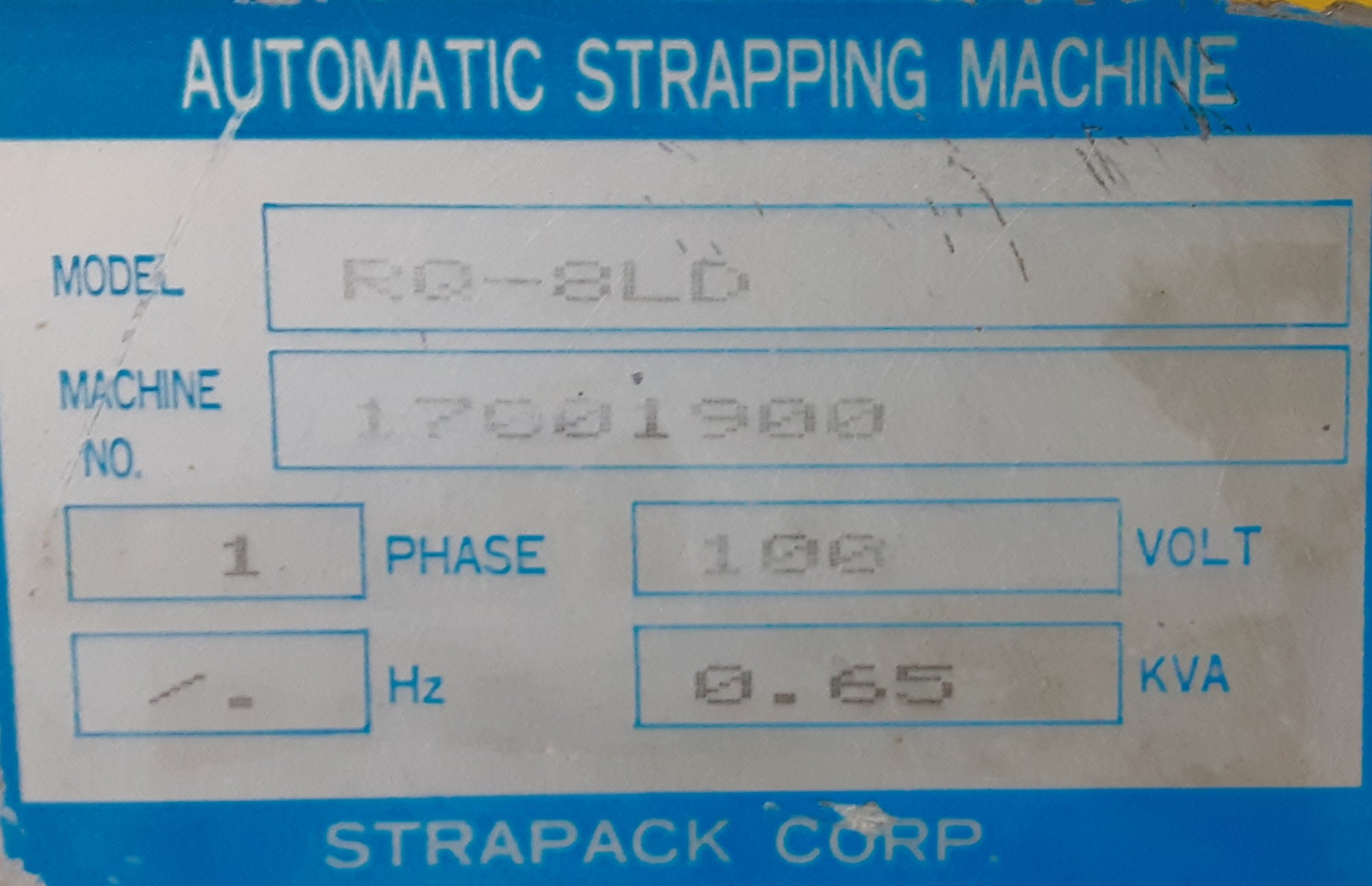 中古 ストラパック(STRAPACK)製 自動梱包機 結束機 RQ-8LD