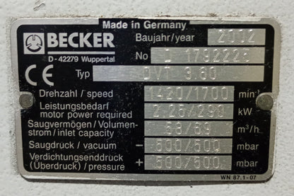 ベッカーDVT3.60ロータリーベーン式ポンプ becker-dvt360-4051